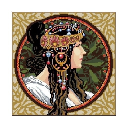6901 Kanwa do haftu  -Alfons Mucha - Głowy Bizantyjskie - Brunetka 1897 r..jpg